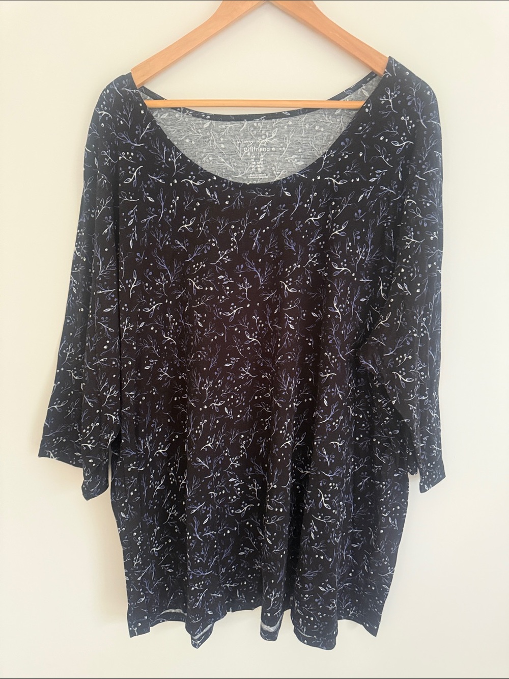Penningtons Women Blue Floral 3/4 Sleeve Pullover Tunic Top Size 4X